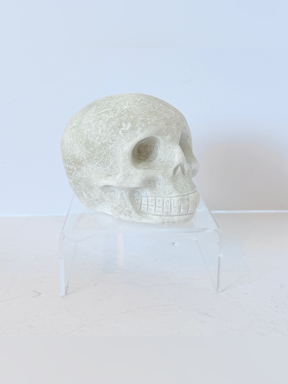 White Jade Skull Hand-Carved Stone Sculpture 1lb 3oz
